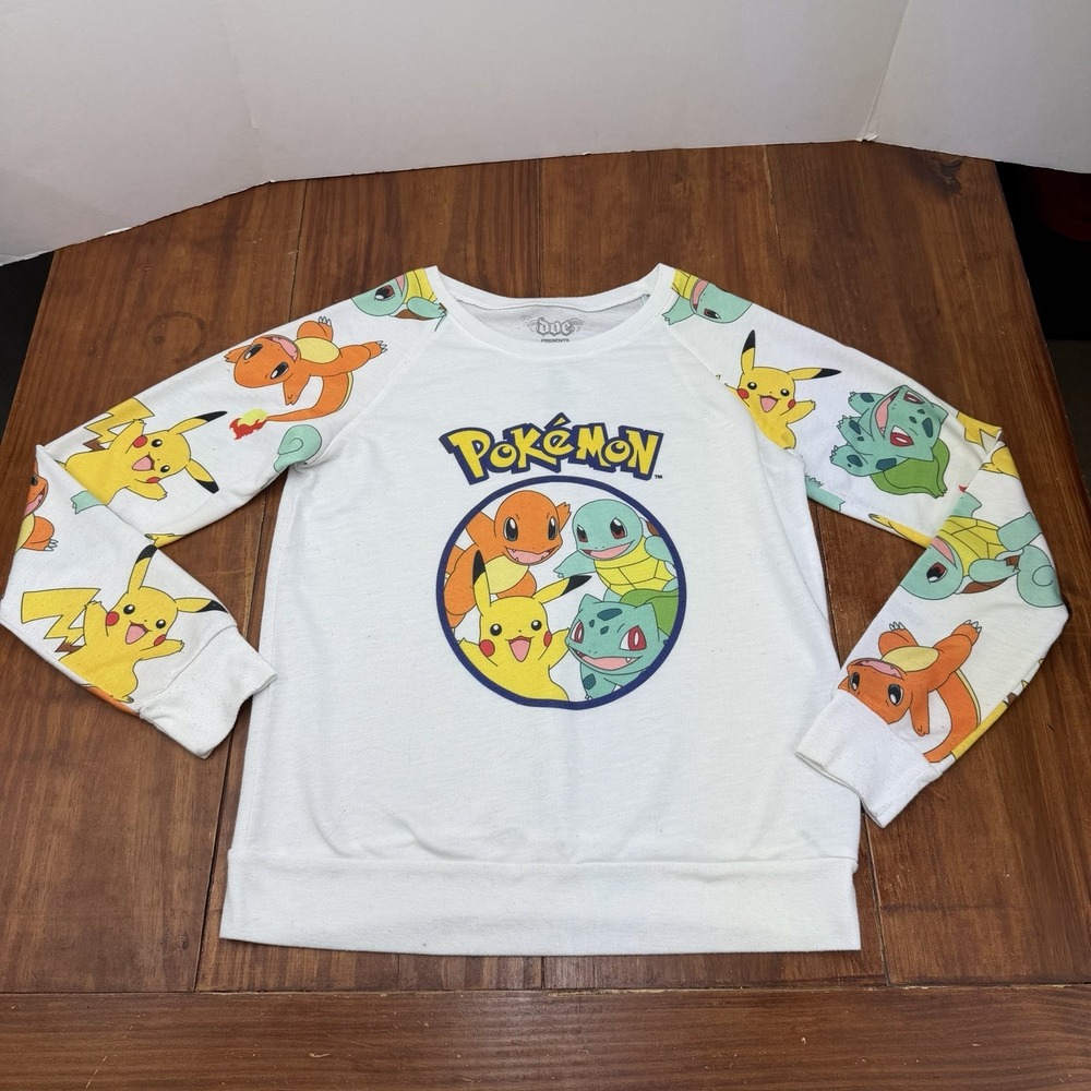 Bioworld Pokémon Kanto Starters Raglan Sweatshirt Patterned Sleeves Medium